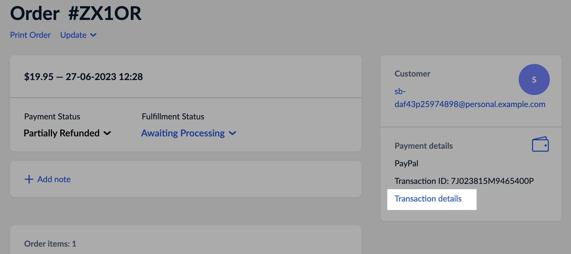Creating a refund with PayPal Checkout