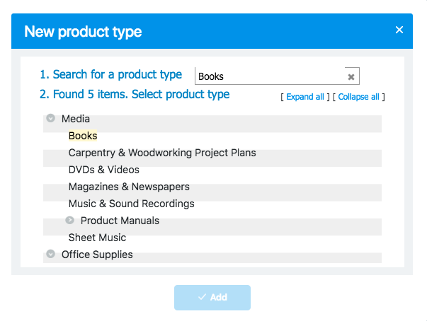 Search for a product type