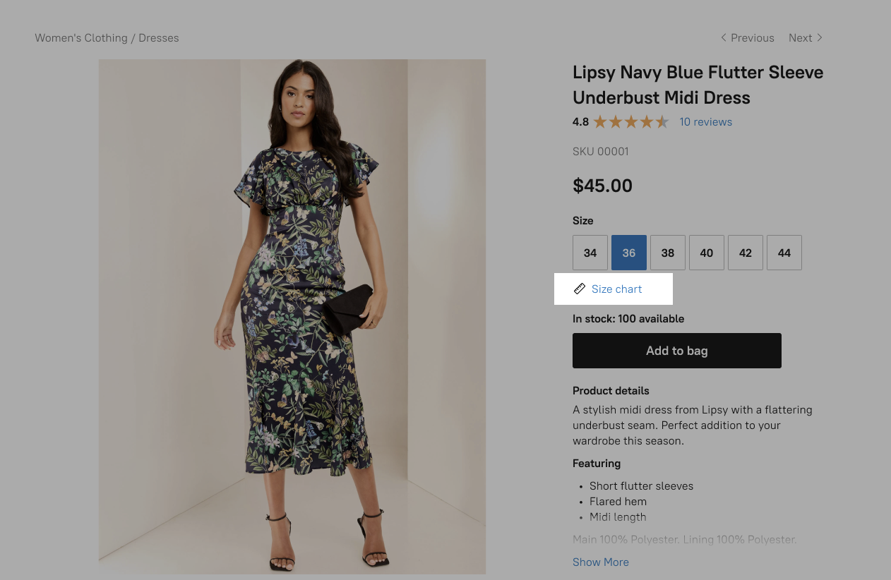 A Size chart link on a product page.png