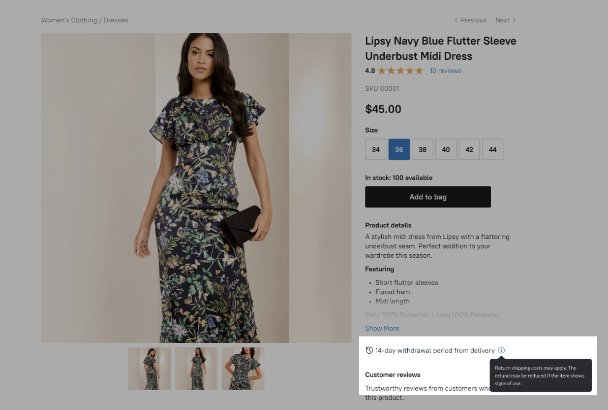 Withdrawal period specified on a product page in the online storefront.png