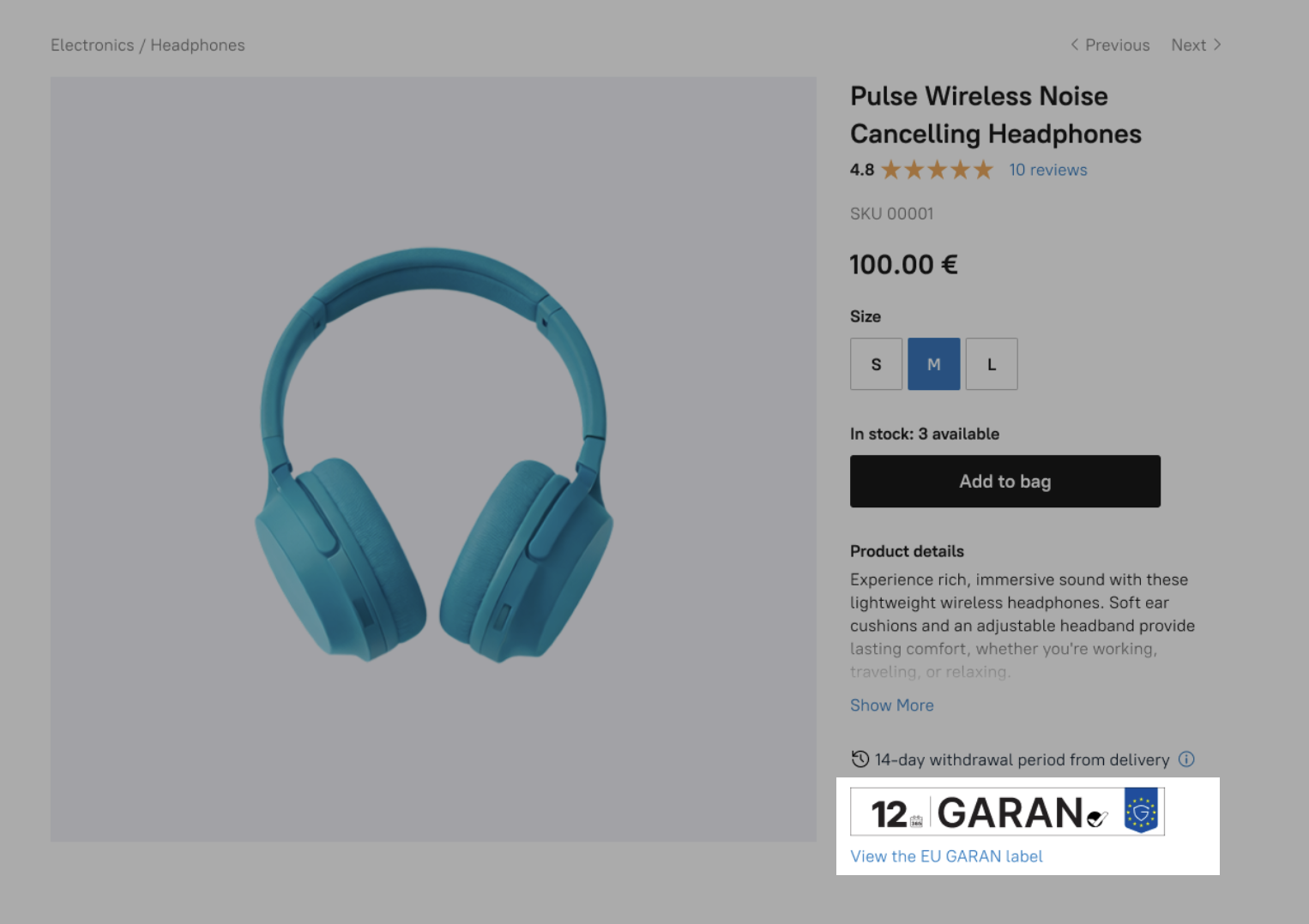 The EU GARAN label example on a product page in the storefront.png